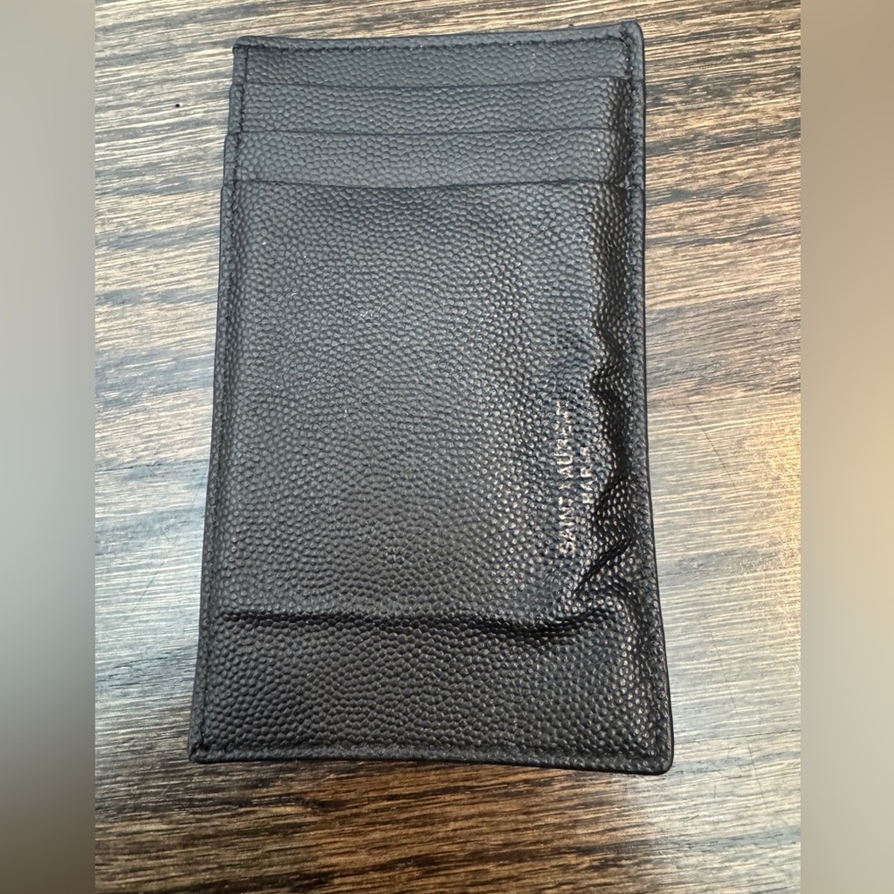 Saint Laurent (YSL) Unisex Pebbled Leather Card Holder in Black
